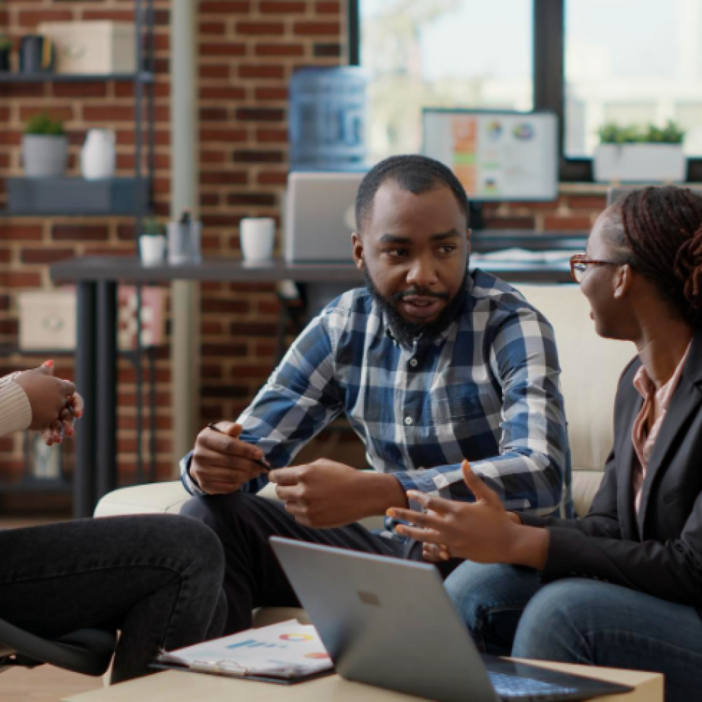 team-business-people-collaborating-plan-financial-strategy-doing-teamwork-create-sales-report-laptop-office-employees-working-project-strategy-analyze-career-growth